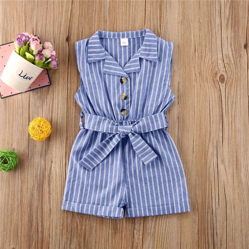 Baby Girls Sleeveless Stripe Romper Jumpsuit Overalls (1-6 Years)