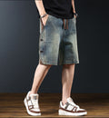 Men's Retro Dark Wash Denim Shorts – Loose Wide Leg Streetwear