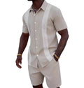 Men's Lace Trim Hollow Out Shirt & Shorts Set – 2-Piece Beach Outfit