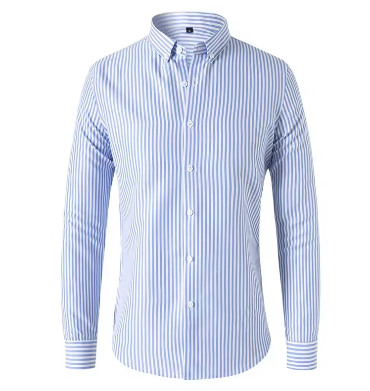 Men's Slim-Fit Striped Long Sleeve Shirt – Korean Style Casual