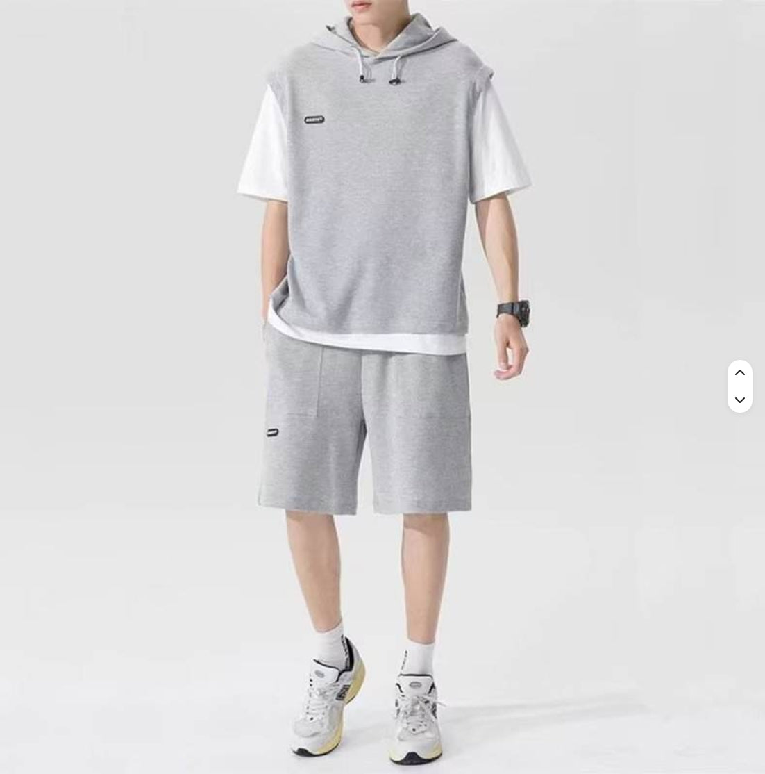 Men's Waffle Knit Tracksuit Set – Hooded Pullover Vest & Shorts