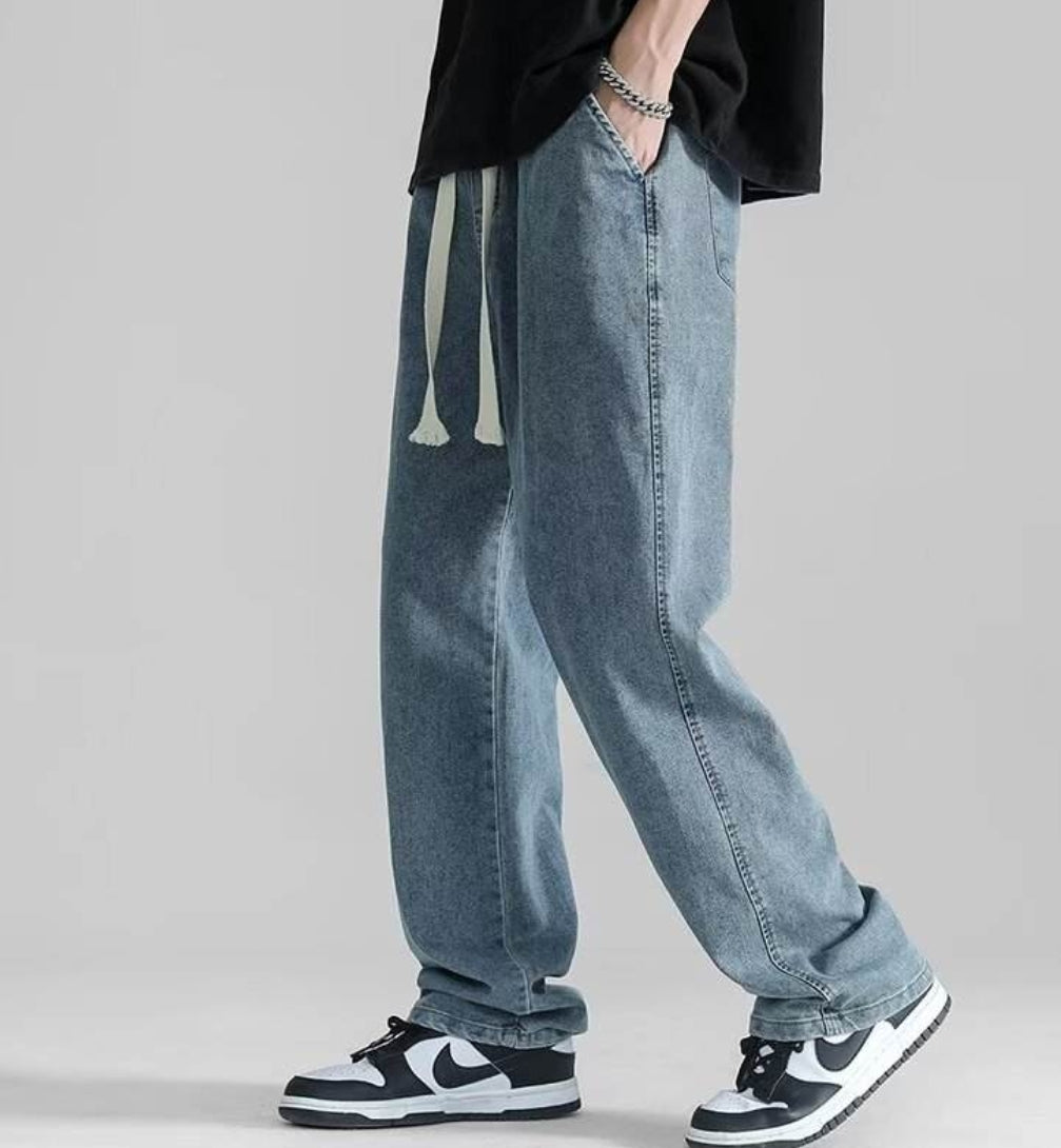 Men's Wide Leg Straight Jeans – Loose Drape Casual Denim Trousers
