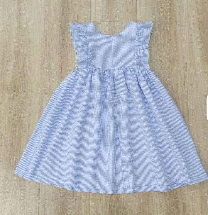 Girls' Flying Sleeve Seersucker Dress – 100% Organic Cotton Kids Casual Summer Dress