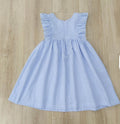 Girls' Blue Stripe Smocked Flutter Sleeve Dress