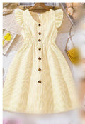 Girls' Cream Flutter Sleeve Button-Front Dress