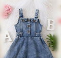 Girls' Denim Dungaree Dress with Lace Skirt Overlay