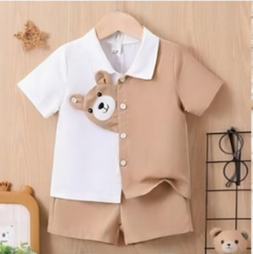 Boys' Bear Patch Colour-Block 2-Piece Set