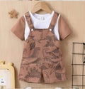 Boys' Dinosaur Dungaree Shorts & T-Shirt 2-Piece Set