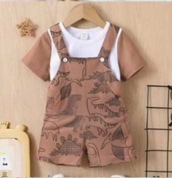Boys' Dinosaur Dungaree Shorts & T-Shirt 2-Piece Set
