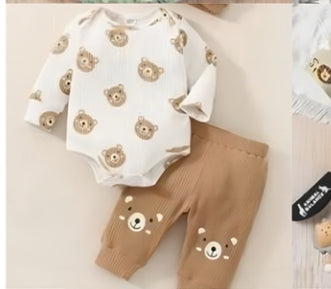 Baby Bear Print Bodysuit & Pants 2-Piece Set