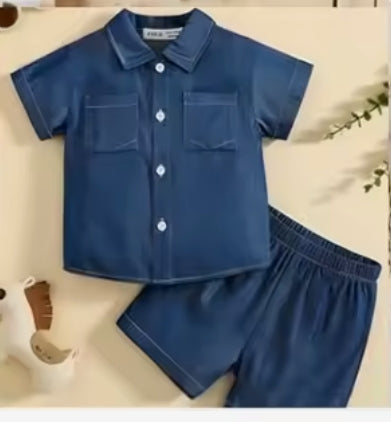 Boys' Navy Blue Shirt & Shorts 2-Piece Set