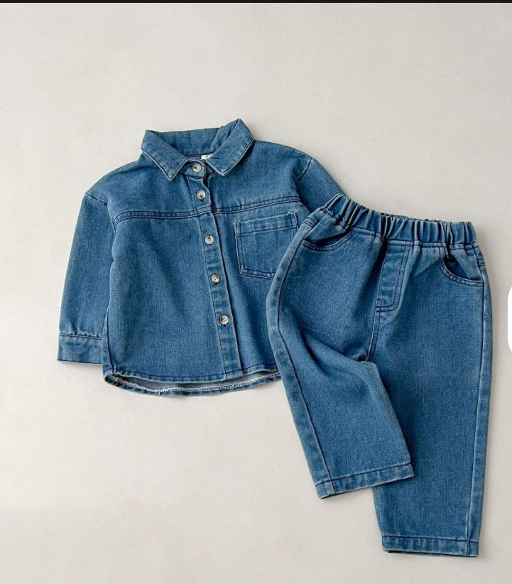 Baby & Kids Unisex Denim 2-Piece Set – Long Sleeve Top & Pants