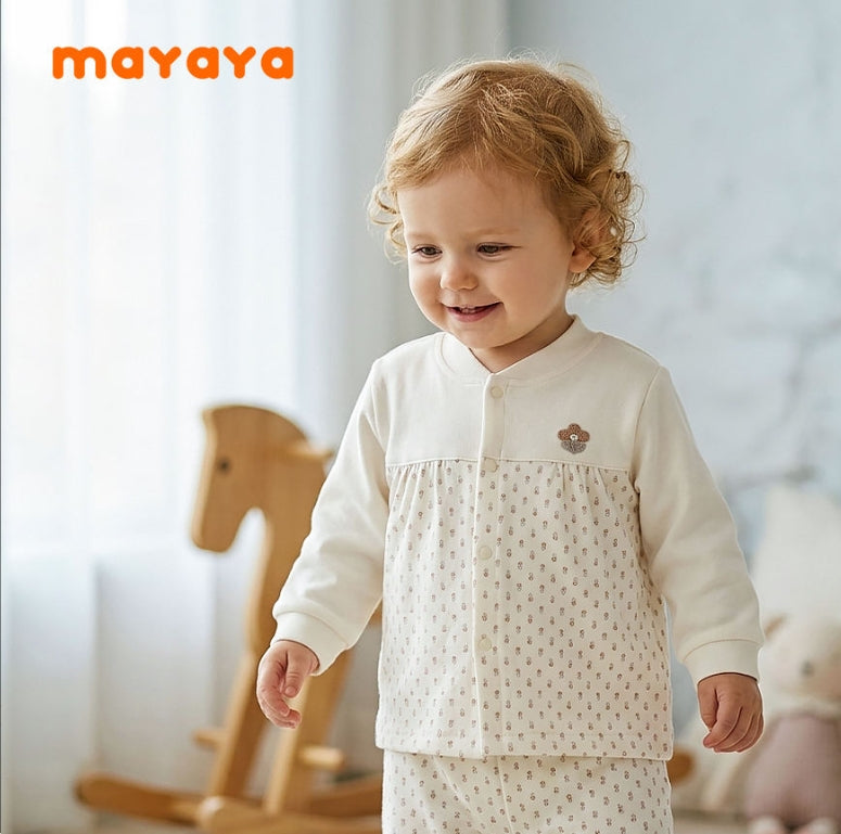 Organic Cotton Baby Clothing Set Tiny Floral Print 2Pcs Front Button Loungewear