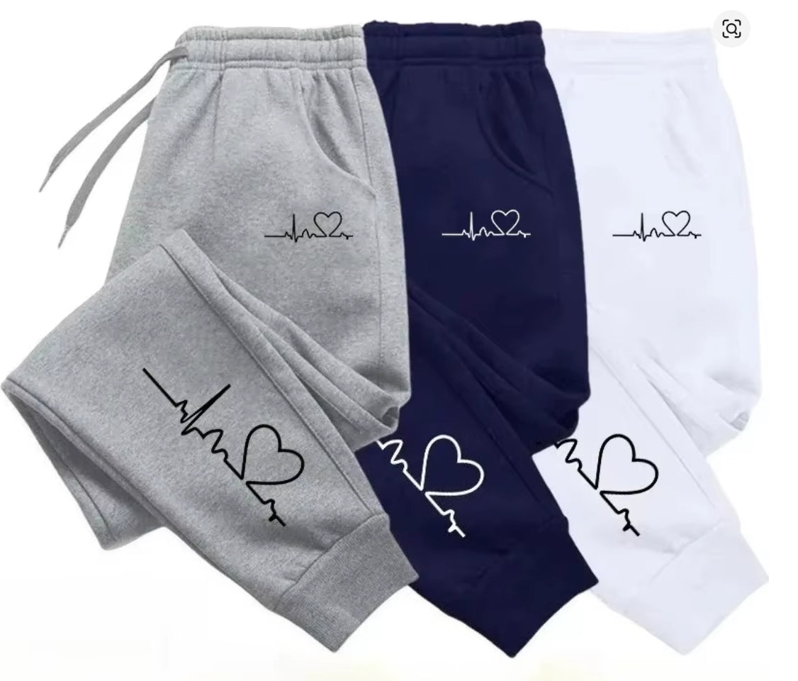 Women's Heart Print Sweatpants – Casual Baggy Joggers