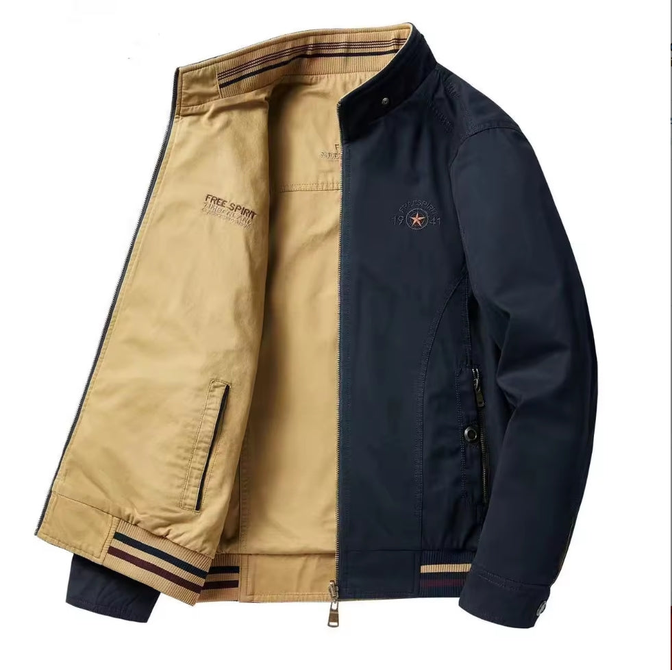 Men's 100% Cotton Safari Jacket – O-Neck Standing Collar with Embroidery