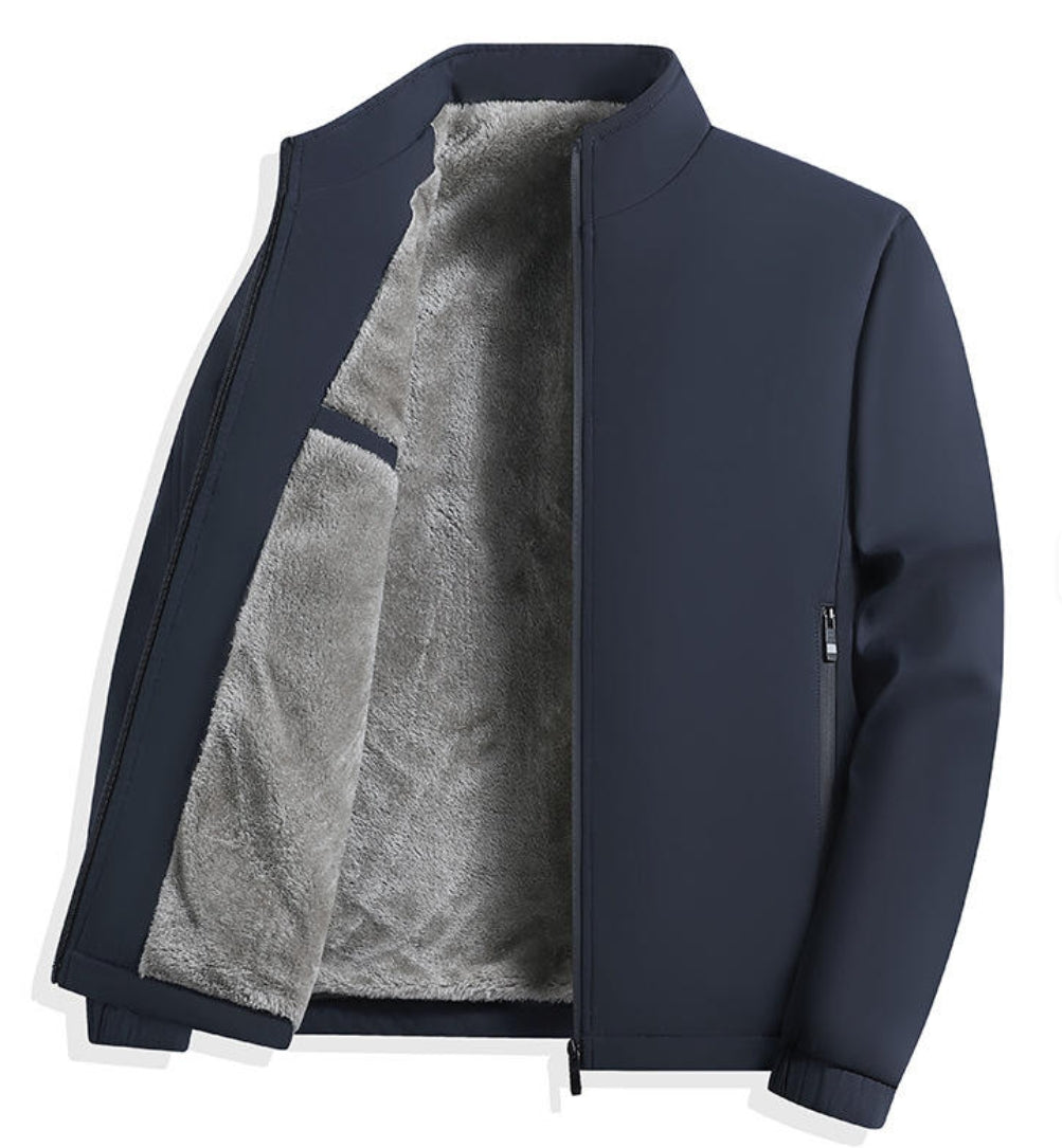 Men's Slim Formal Fleece Jacket – Waterproof Windproof Stand Collar with Zipper