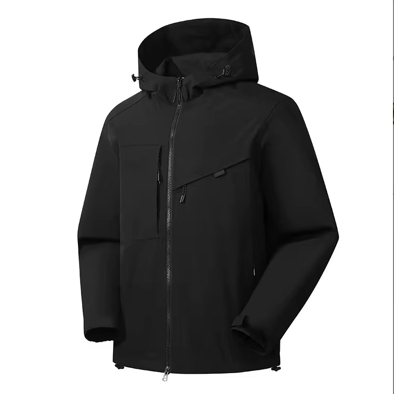 Men's Softshell Waterproof Winter Jacket – Embroidered Stand Collar with Zipper