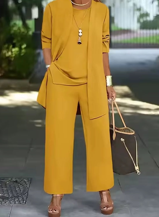 Women's Plus Size 3-Piece Matching Tracksuit Set – Slimming Casual Spring Autumn Outfit