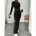 Women's Cozy Knit Tracksuit Hooded Sweatshirt & Loose Straight Pants 2-Piece Set