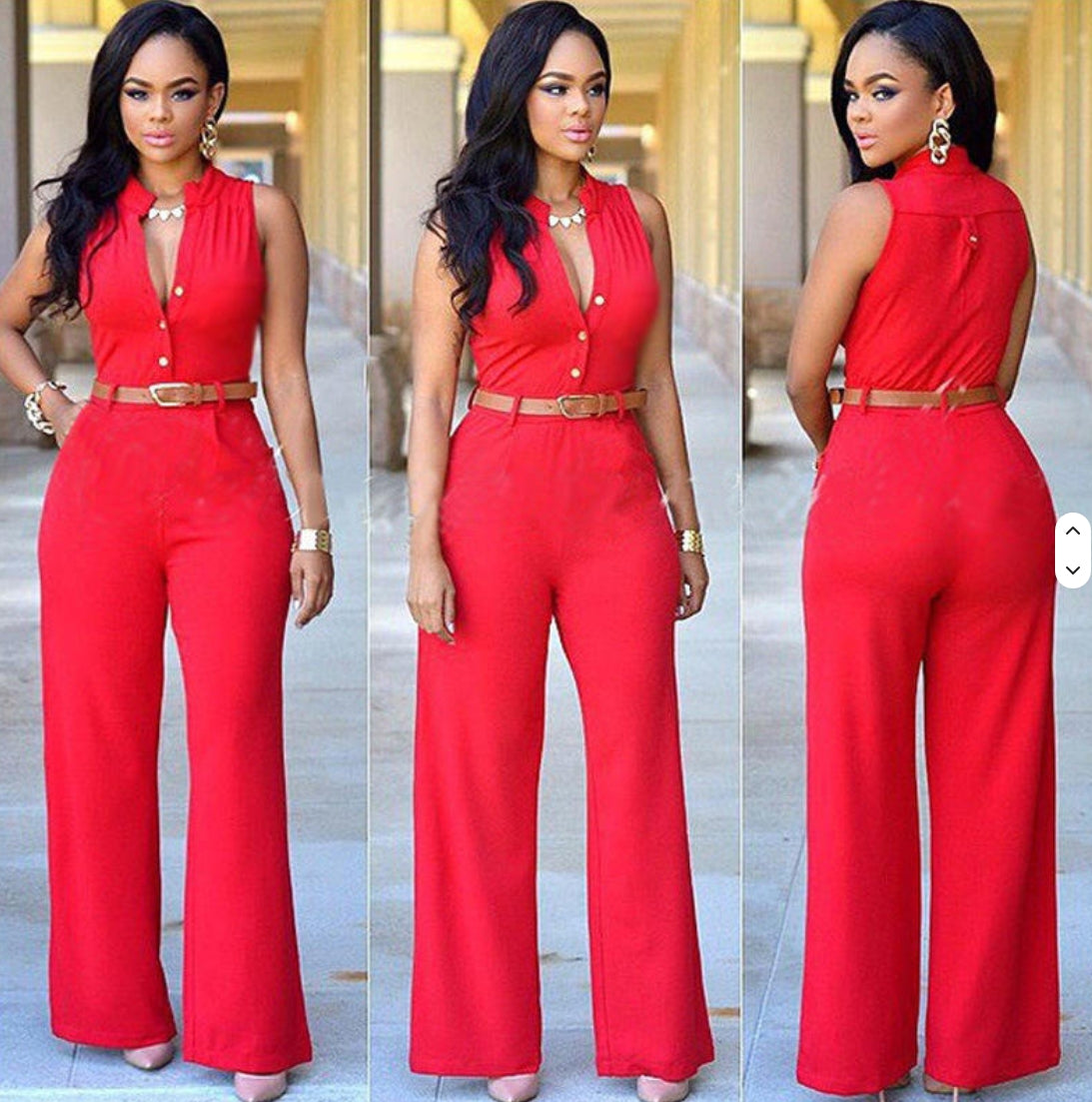 Women's High Waist Sleeveless Wide Leg Pants Jumpsuit with Belt – Stand Collar One-Piece