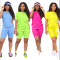 Women's Solid Colour O-Neck T-Shirt & Biker Shorts 2-Piece Chill Set