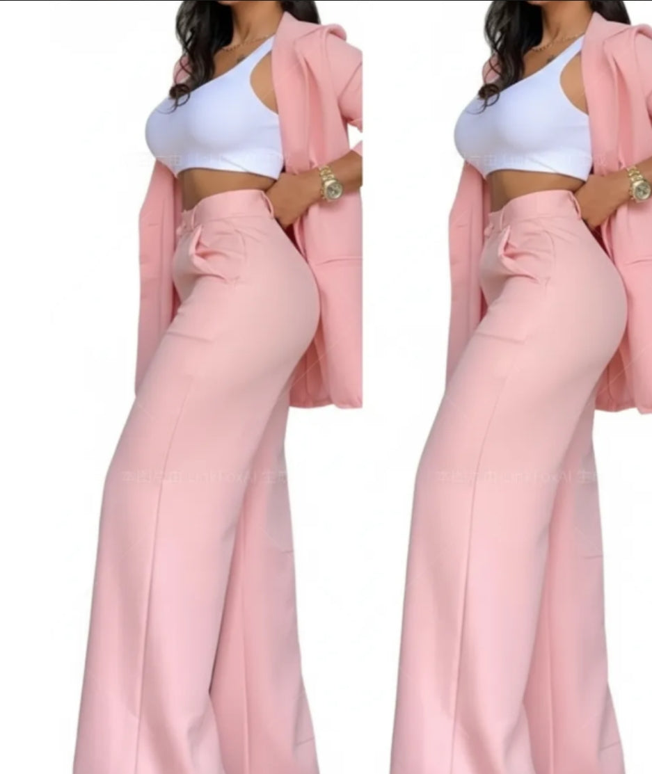 Women's Solid Formal Pants Set – Eco-Friendly Breathable Anti-Pilling Spandex Polyester