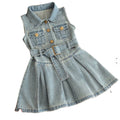 Girls' Korean Style Pure Colour Jeans Dress – Sleeveless Summer Clothing for Kids Ages 1-10