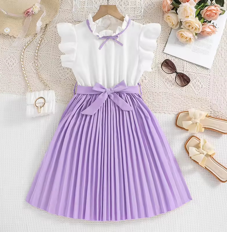 Girls' Vintage Cotton Blend Flared Dress – European American Style Summer Dress 2025