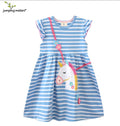 European American Style Girls' Summer Dress – Short Sleeve Princess Knitted Cotton Cute Unicorn Cartoon Eco-Friendly