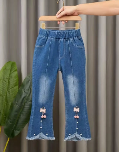 Kids Girls' Floral Cartoon Denim Jeans – Graffiti Print Long Pants with Holes Spring Autumn Casual Trousers