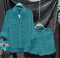 Women's 2025 Spring Summer Elegant Two-Piece Suit – Long Sleeve Lapel Button Shirt & Shorts Solid Color Casual Set