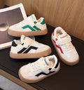 Children's Unisex Leather Patchwork Board Shoes – Soft Sole Velcro Ankle High Casual Spring Autumn