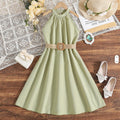 Girls' Korean Style Off-Shoulder Princess Dress – Hanging Neck Dress for Ages 8-12 | 6 Colors
