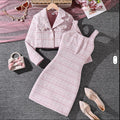 2026 Spring Autumn Kids Girls 8 to 12 Years Checkered Cropped Long Sleeve Blazer Bodycon Dress Teenager Two Piece Clothing Sets